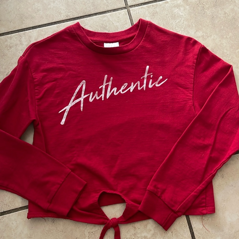 Red “Authentic” long sleeve crop top